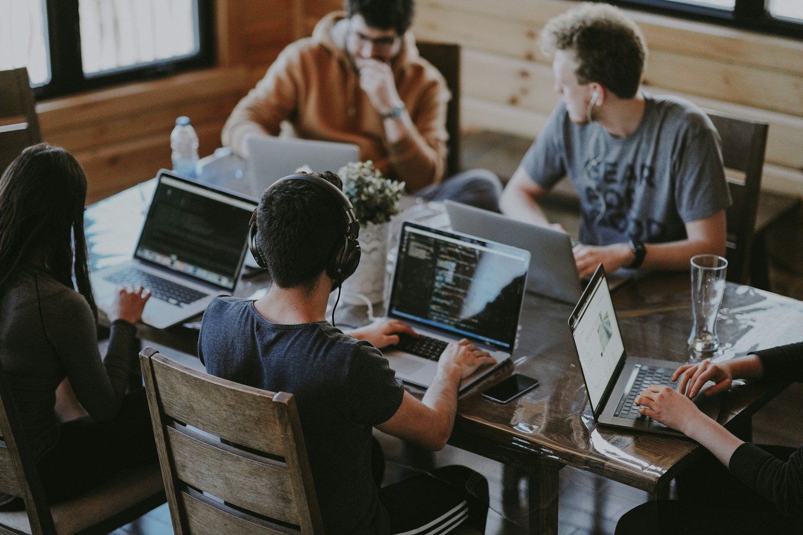 group of people using laptop computer, business